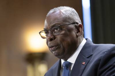 Defense Secretary Lloyd Austin testifies before a Senate Appropriations Committee on Capitol Hill in Washington, Oct. 31, 2023.